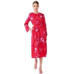 Scoop Women's Crewneck Floral Side Cut Out Long Sleeve Midi Dress Pink Size XS‎